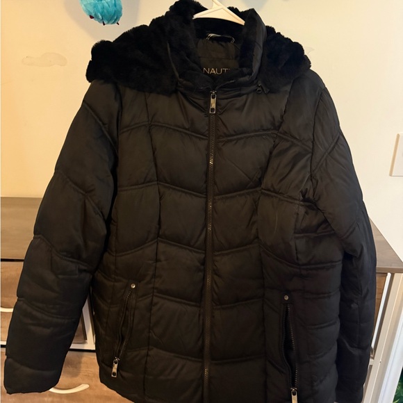 Nautica Black Quilted Jacket with Faux Fur Hood - Picture 1 of 2